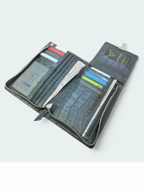 کیف مدارک دوشی دور زیپ چرم طبیعی