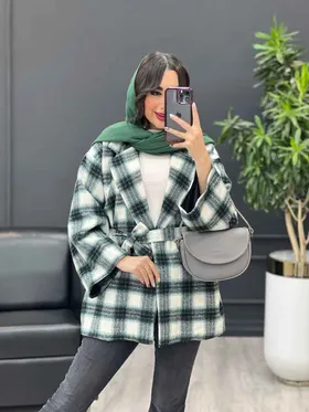 پالتو چهارخونه کمر دار