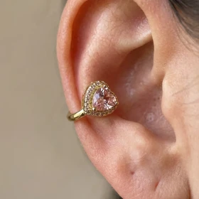 گوشواره ایرکاف زنانه استیل رنگ طلایی طرح کریستال قلبی