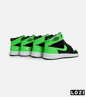 کفش کتانی مردانه و زنانه ساق‌دار مشکی سبز ورنی NIKE jordan 1