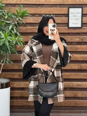 پالتو چهارخونه آستین خز