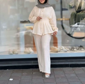 ست مانتو شلوار دبل فیس نگین‌دار