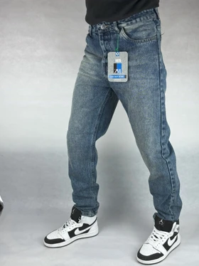 شلوار جین مردانه مام فیت آبی کثیفشور ساده 77