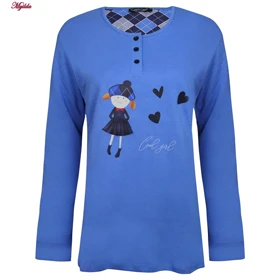 ست بلوز و شلوار زنانه نخ پنبه آبی لین کد 5196-157