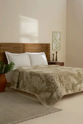 روتختی پیکه دو نفره Karaca Home مدل Leafy Sea موسلین - خاکی