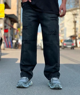 شلوار بگ زاپ پاره ذغالی مردانه پارچه اعلا با تضمین کیفیت