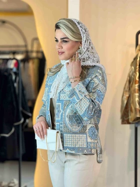 کت ژاکارد کتیبه آبی 120516