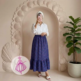 دامن پفکی شکوفه ای بلند کالکشن تیره در رنگبندی متنوع(کد1378)