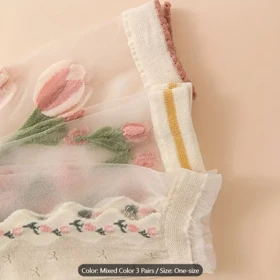 پک 3تایی جوراب فانتزی طرح گل شیشه ای نیم ساق
