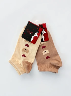 جوراب مچی نخ پنبه طرح خرس و قلب