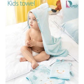 حوله نوزادی 3 تکه کارتونی رنگ آبی