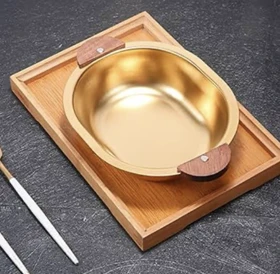 تابه استیل طلایی دسته چوبی در سه سایز