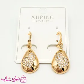 گوشواره آویز ژوپینگ مدل اشک با نگین قلب