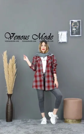 مانتو چهارخونه کلاهدار