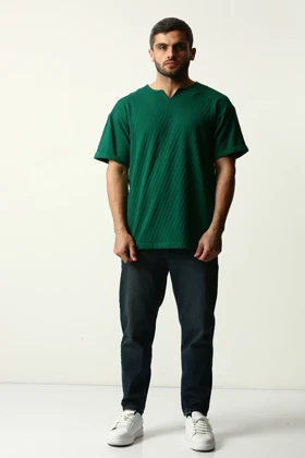 تیشرت آستین کوتاه یقه کوبایی مردانه