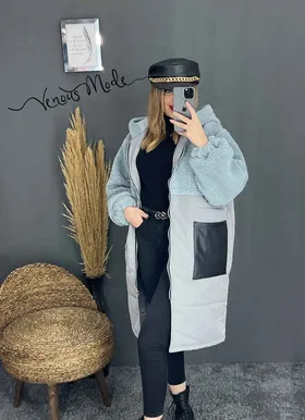 کاپشن جیب چرم ترکیبی