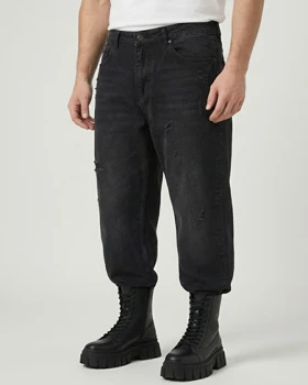 شلوار جین بگ مردانه مشکی سنگ شور با کیفیت SB112