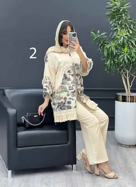 ست مانتو شلوار طرح دار پایین ریش
