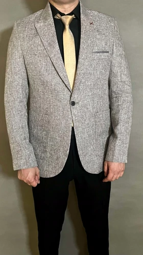 کت تک مردانه مدل کتان کرمی جیب از رو