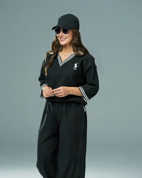 ست پلوشرت شلوار polo با جنس کتان سیلک (مشکی لوگوی پولو)