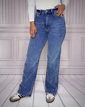 شلوار جین راسته آبی زنانه قد 105 Women's Blue Straight-Leg Jeans کد 913209