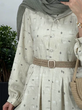 پیراهن مانتویی بلند کاج به همراه کمربند کد 2577