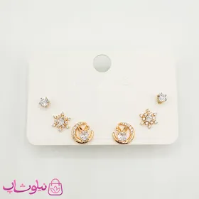 سه جفت گوشواره میخی ژوپینگ نگین‌دار