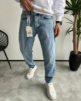 شلوار مام فیت آبی یخی ساده ZARA