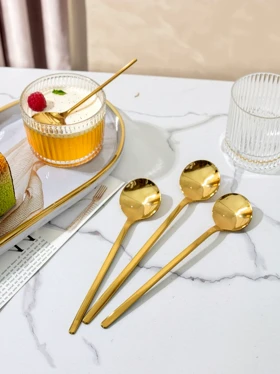 قاشق 6 عددی بلند شربت خوری سر گرد طلایی