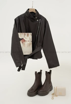 بایکر چرم یقه ایستاده کد1004937