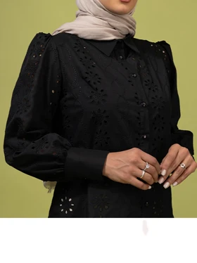 شومیز زنانه خامه دوزی تابستانی یقه مردانه آستین بلند آرمینا