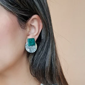 کالکشن گوشواره آویز و میخی مدرن طرح هندسی طوسی و مرمر