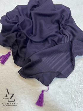 روسری نخی ساده سایز 120 بادمجانی مناسب تابستان