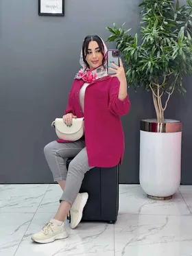 مانتو شومیزی دکمه مخفی پایین هلالی