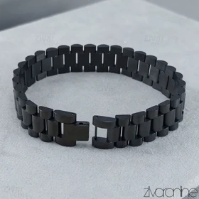 دستبند رولکس سه رج کلاسیک مشکی پهن 40139