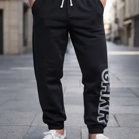 شلوار جاگر مشکی پارچه گلکسی پنبه مردانه کد 389