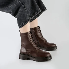 بوت و نیم بوت زنانه و دخترانه مدل بندی بغل زیپ رنگ قهوه ای کد M675