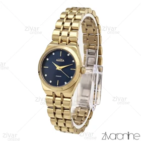 ساعت الکسا پریمیر زنانه طلایی صفحه سرمه ای نگین‌دار 106129