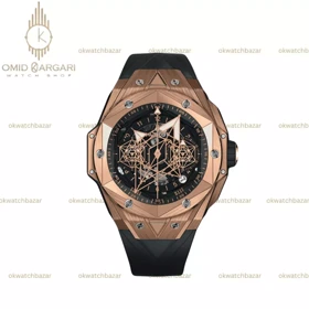 ساعت مچی اوبلو صفحه کهکشانی بند مشکی قاب رزگلد Hublot Big Bang Unico Sang Bleu ii King Rose Gold