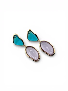 گوشواره میخی رنگی شفاف 2 تکه