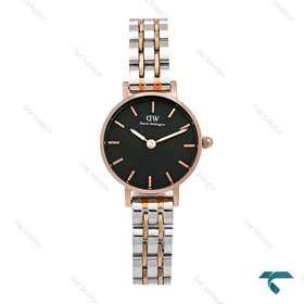 ساعت DW مینی گرد زنانه دو رنگ رزگلد صفحه مشکی DW-6000-24-L