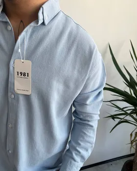 پیراهن پارچه کنفی پنبه‌ای گرم دار ZARA رنگ ابی اسکای