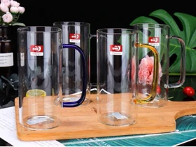 لیوان پیرکس استوانه دسته رنگی دست چهارتایی/ DELI