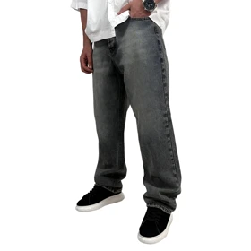 شلوار جین بگ مردانه طوسی شسته مدل ساده