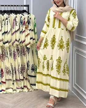 پیراهن بامبوک نخ آلمان طرح دریا 7527 (زیتونی)