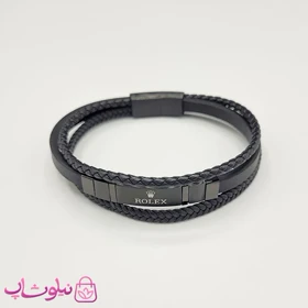 دستبند مردانه چرم استیل مدل رولکس فول مشکی کیفیت مستر کد 1150