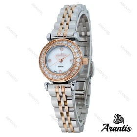 ساعت الکسا 2000z زنانه دو رنگ رزگلد صفحه سفید دورنگین w-10105