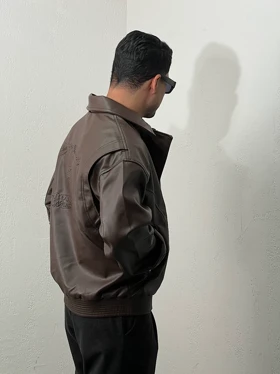 کاپشن مردانه چرم تیکه دوزی mc