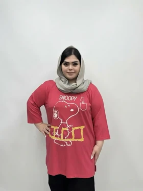 تونیک و تیشرت سایز بزرگ زنانه نخی طرح اسنوپی