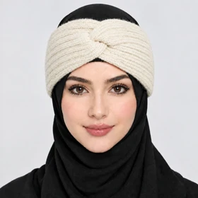 هدبند بافت زنانه مدل گره‌ای (پاپیونی) برند کانفی – رنگ کرم/شیری (Cream)